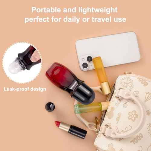 Ellbest 4Pcs Rollerball Bottles Set 50ml Gradient Red Glass Deodorant Roller Bottle with Plastic Roller Ball and 2Pcs Opener Perfume Roll On Bottles Deodorant Containers for Essential Oils (Black Lid)