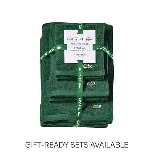 Lacoste Heritage 100% Supima Cotton Wash Cloth, Croc Green, 13" x 13" ? Highly Absorbent & Quick Drying, Premium Super Soft Bath Towel, Bathroom Essential, Gift for All Occasions, Machine Washable