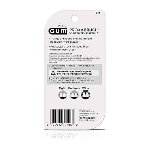 GUM Proxabrush Go-Betweens Refills - Wide - Compatible with GUM Permanent Handle - Reusable Interdental Brushes - Soft Bristled Dental Picks, 16ct (6pk)