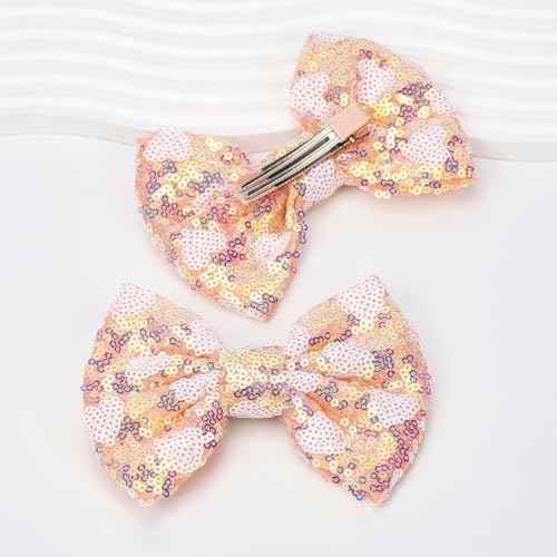 Large Big Sparkling 5 Inch Glitter Heart Hair Bows Clips Sequin Bow Alligator Clips Hair Accessories for Girls, Teens, Toddlers£¨Pink£©