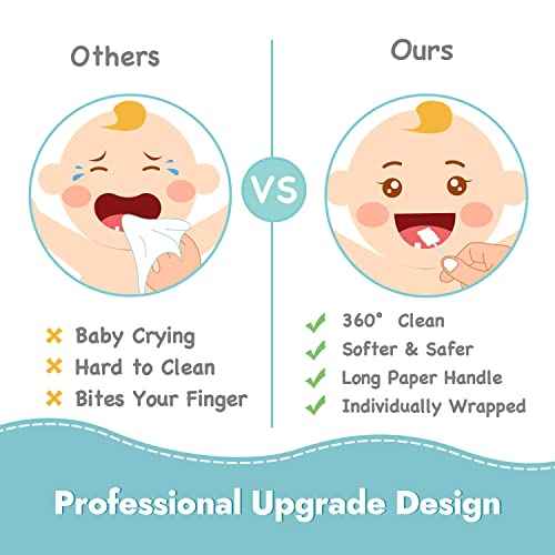 Papablic Baby Tongue Cleaner, Baby Oral Cleaner, Disposable Infant Mouth Cleaner Newborn, Upgrade Gum Cleaner with Paper Handle or Infants Ages 0-2 Years, 40 Pack