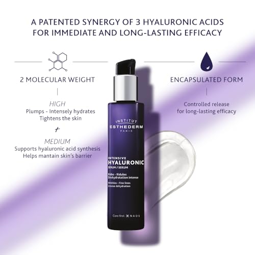 Institut Esthederm Intensive Hyaluronic Serum, Aging Facial Serum for Wrinkles, Fine Lines and Dehydrated Skin 1 Fl Oz
