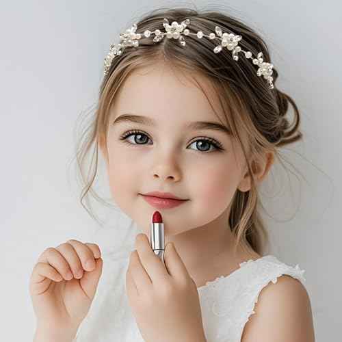 Flower Girl Headpiece, Silver Bridal Headband,Flower Girl Hair Accessories, Princess Crystal Pearl Hair Accessories, Suitable for birthday party, First Communion, Childrens' Day