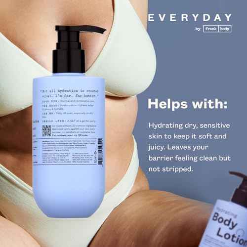 frank body Hydrating Body Lotion | Hydrates, Soothes & Moisturizes Dry Skin | Hyaluronic Acid, Aloe Vera & Glycerin | Lightweight | Cucumber & Waterlily Scent | Vegan & Cruelty Free | 250ml