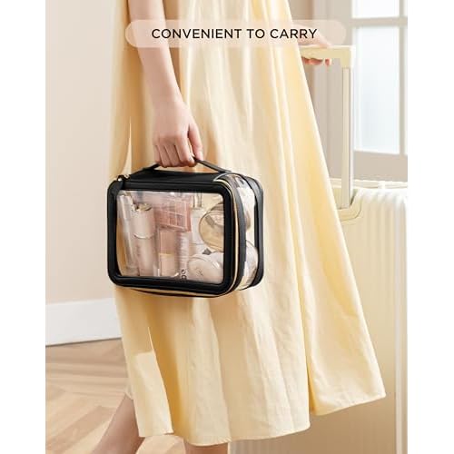 HBlife Clear Makeup Bag Organizer, Portable Travel Toiletry Cosmetic Bag Case for Women, Large Make Up Bag Makeup Train Case Transparent Storage Bag Pouch with Handle(Black)