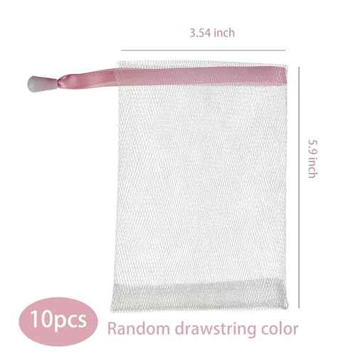 10 counts Foaming Mesh Soap Bag for Bar Soap, Reusable Exfoliating Lather Net, Creates Rich Suds, Soap Saver Pouch, Skincare Cleansing Tool, Hangable, Durable Multi-Layer Design