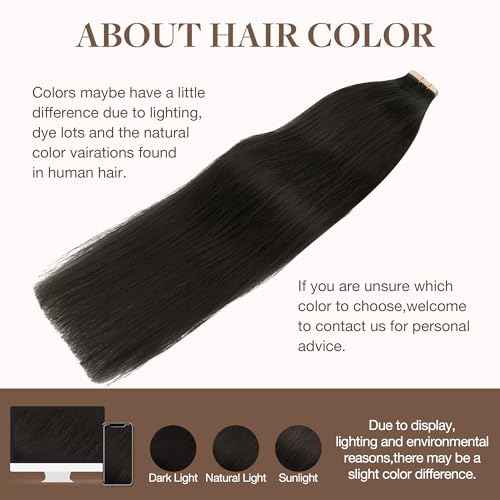 GOO GOO Tape in Hair Extensions Human Hair, 2 Dark Brown, 20inch 50g 20pcs, Skin Weft Seamless Invisible, Silky Straight with Thick Ends, Remy Human Hair