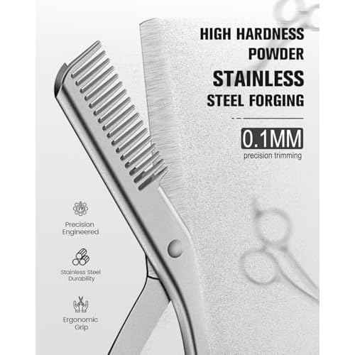 FERYES Eyebrow Trimmer Scissors with Combs, Stainless Steel Scissor & Comb in One, Precision Eyebrow Trimming Scissors for Women and Men