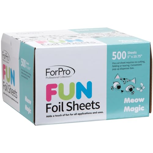 ForPro Professional Collection FUN Meow Magic 5Foil Sheets, Aluminum Foil, Pop-Up Foil Dispenser, Hair Foils for Color Application and Highlighting Services, Food Safe, 5" W x 10.75" L, 500-Count