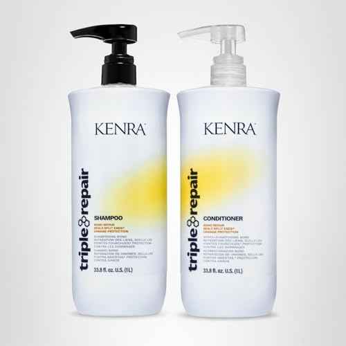 Kenra Professional Triple Repair Shampoo & Conditioner Set | Targets & Repairs Weak or Broken Bonds | Split Ends | Damaged Hair | Bond Builder | Sulfate-Free | Liter Duo