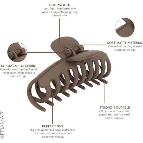 FRAMAR Extra Large Claw Clips For Thick Hair ? Hair Claws Pack, Large Hair Clips For Thick Hair, Claw Clip Pack, Hairclips, Hairclips. For Women, Ganchos Para El Cabello ? Non Slip Matte Finish