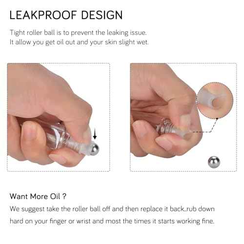 PrettyCare Set of 12, 10 ml Amber Glass Roller Bottles for Essential Oil with Stainless Steel Roller Ball - Refillable Leak-proof Empty Roll on Bottles with Black Caps for Travel, Perfume, Lab