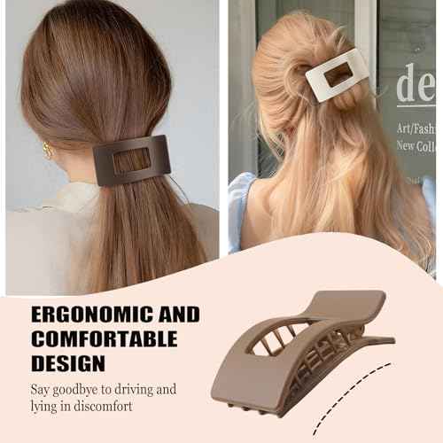 Flat Hair Clips Claw for Women,Ergonomics Large Flat Claw Clips for Girls, Non-Slip Strong Hold French Hair Clips for Thick Thin Hair Pack of 4