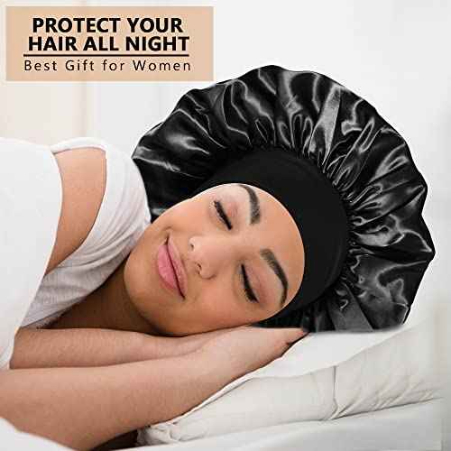 3PCS Extra Large Satin Bonnets for Sleeping, Hair Bonnets for Black Women Braids Curly Hair, B