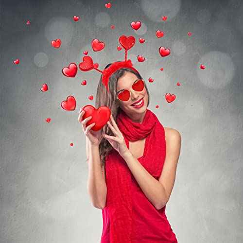 Valentines Day Heart Headband Boppers Head and Heart Shape Sunglasses for Girls Women Valentine's Day Halloween Wedding Birthday Party Gift