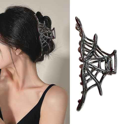 Metal Hair Clips with Spider Web Claw Design - Strong & Neutral Black Exquisite French Luxury Hair Accessories for Women and Girls, 1 Pack Large