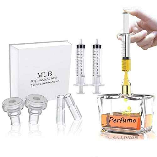 MUB 10ml Perfume Refill Pump Tools, Perfume Decanter Kit Dispenser with Adapter Tools for Perfumes Transfer, Plastic Perfume Extractor Syringe Refill Tool for Cologne, with 2 Syringes and 4 Adapters