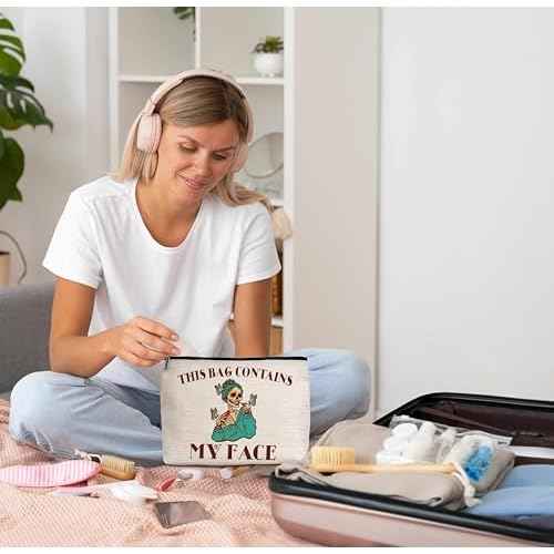 Goth Makeup Bag, This Bag Contains My Face Cosmetic Bags, Funny Skeleton Makeup Zipper Pouch Bag, Makeup Lover Inspired Gift, Birthday Gift For Women Girls, 13