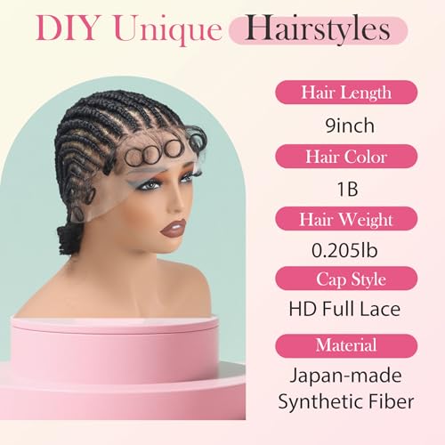 DIY Cornrow Box Short Braided Wigs for Black Women On-Trend Knotless Hand Tied HD Full Lace Boho Braid Wig with Baby Hair Premium Synthetic African American 9¡¯¡¯ Seamless Blending Unique Look