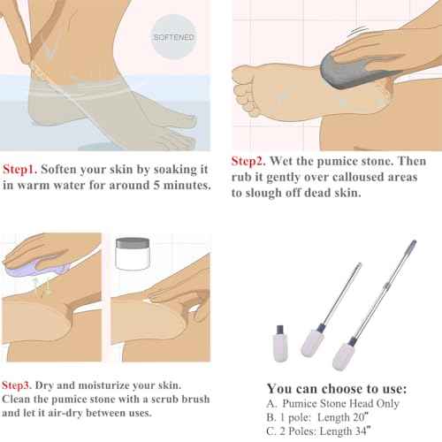 Pumice Stone for Feet, Foot Dead Skin Scrubber with 30" Long Handle Set, Feet File Callus Remover for Exfoliation, Foot Scrub Shower Pedicure Tools Foot Care Stone