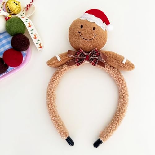 Gingerbread Headbands Christmas Headband for Women Plush Ginger Band for Man Fluffy Reindeer Antler Headband Comfortable Xmas Hair Hoop Christmas Family Party Accessories 1Pcs