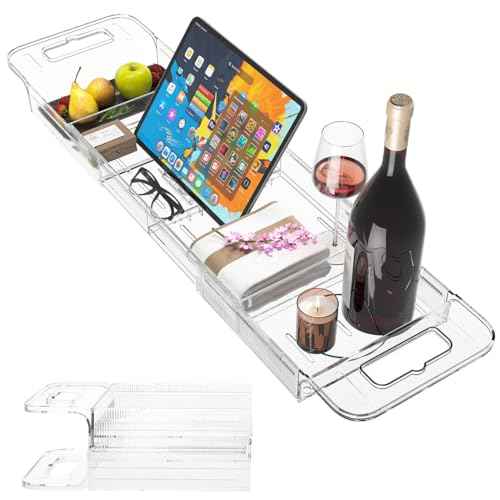 Premium Clear Bathtub Caddy Tray, Expandable Plastic Bath Tray with BPA-Free, Waterproof Foldable Bathtub Shelf, Perfect for a New Home & Mother¡¯s Day & a Birthday Gift for Mom