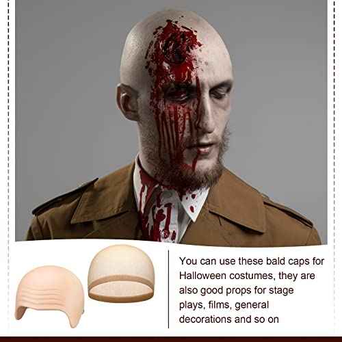 Syhood 2 Pieces Halloween Bald Cap Makeup Latex Bald Head Wig Caps Cosplay Costume for Adults