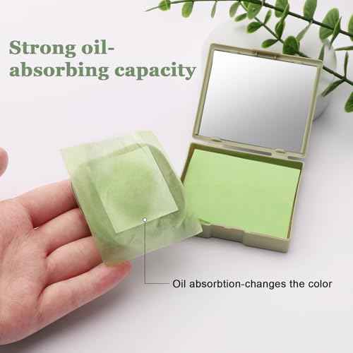 Natural Oil Blotting Sheets for Face With Travel Makeup Mirror- 3 Pack(300 sheets), Oil Absorbing Sheets for Face, Makeup Friendly High-performance Blotting Papers for Oily Skin