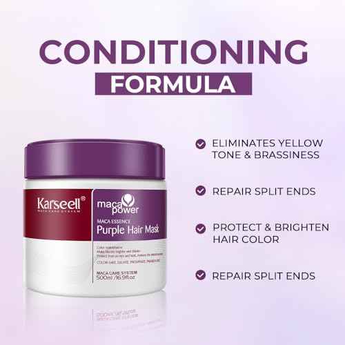 Karseell For Blonde Silver Gray Highlighted Hair Purple Hair Mask Professional Neutralizes Brass & Yellow Tones 16.90 oz 500ml
