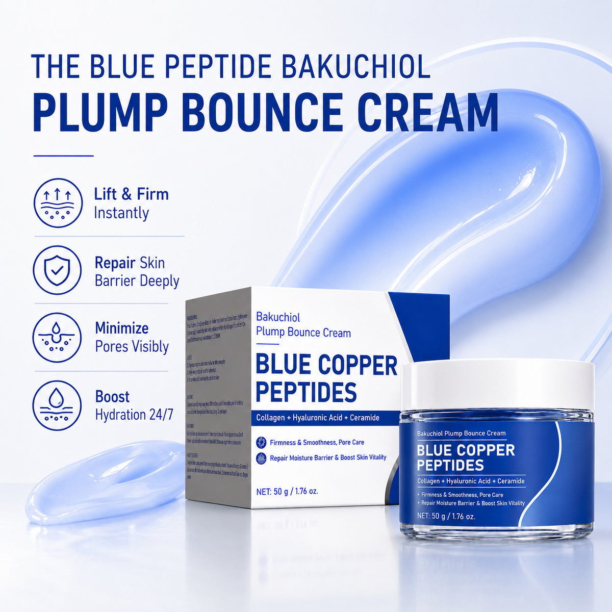 Blue Peptide Firming Face Cream 50ml - Volumizing & Skin Tightening