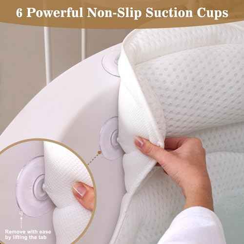 Bath Pillow Luxury Bathtub Pillow, Extra Soft & Comfortable Bath Pillows for Tub Head Neck and Back Support, with 4D Air Mesh Cushions & Non-Slip Suction Cups - Bath Accessories Spa Gifts for Women