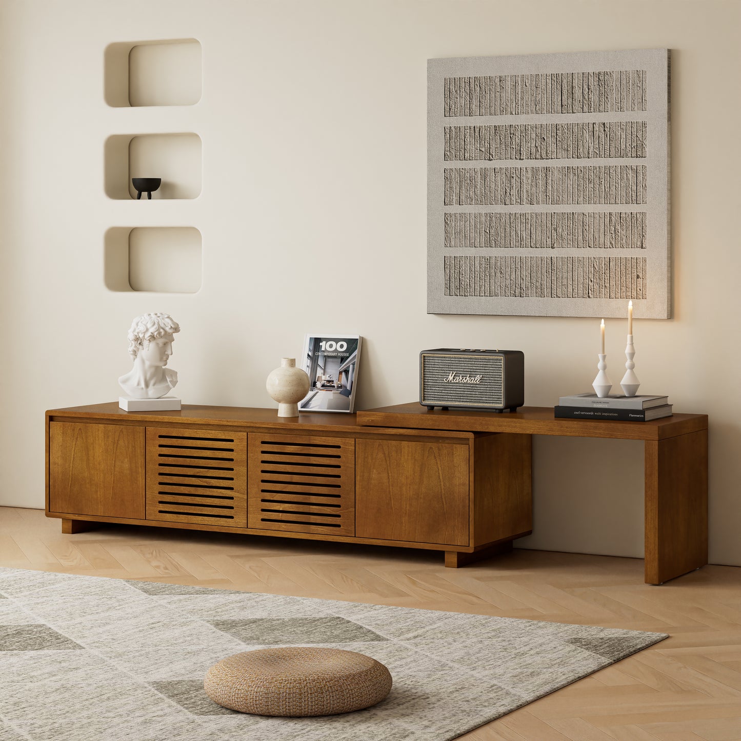 63" Mid-Century Modern Extendable TV Stand - Brown Ebony