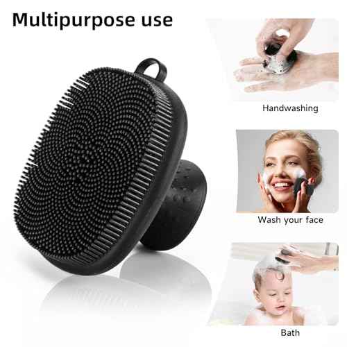 Face Scrubber, SANLESS Premium Silicone Face Scrubber Handheld Facial Cleansing Brush Skin Care Tools Body Scrubber Waterproof Face Brushes for Men Women Exfoliating, Black