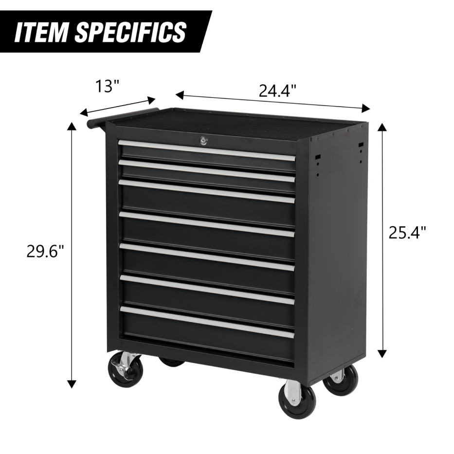 Rolling Tool Chest with 7 Drawers and Wheels - Black