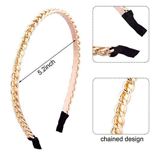 PAGOW 2Pcs Women Chained Headband Fashion, Gold Metal Thin Headbands for women Girls, Beauty Silver Headbands Hair Hoops Hair Accessories (Gold/Silver)