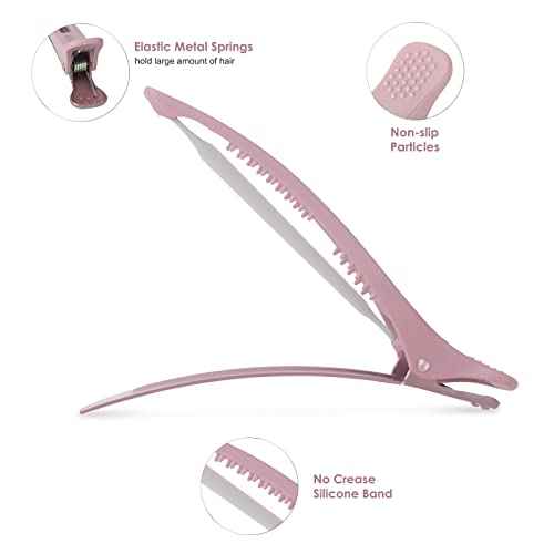 AIMIKE 6pcs Professional Hair Clips for Styling Sectioning, Anti-Slip No-Trace Duck Billed Hair Clips with Silicone Band, Salon and Home Hair Cutting Clips for Hairdresser, Women, Men - 4.3¡± Long