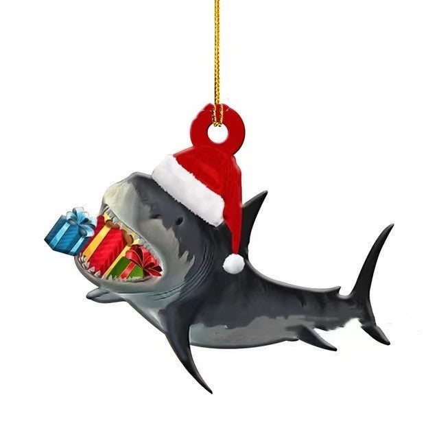 Christmas Shark Wooden Pendant Decoration for Holiday Home Decor