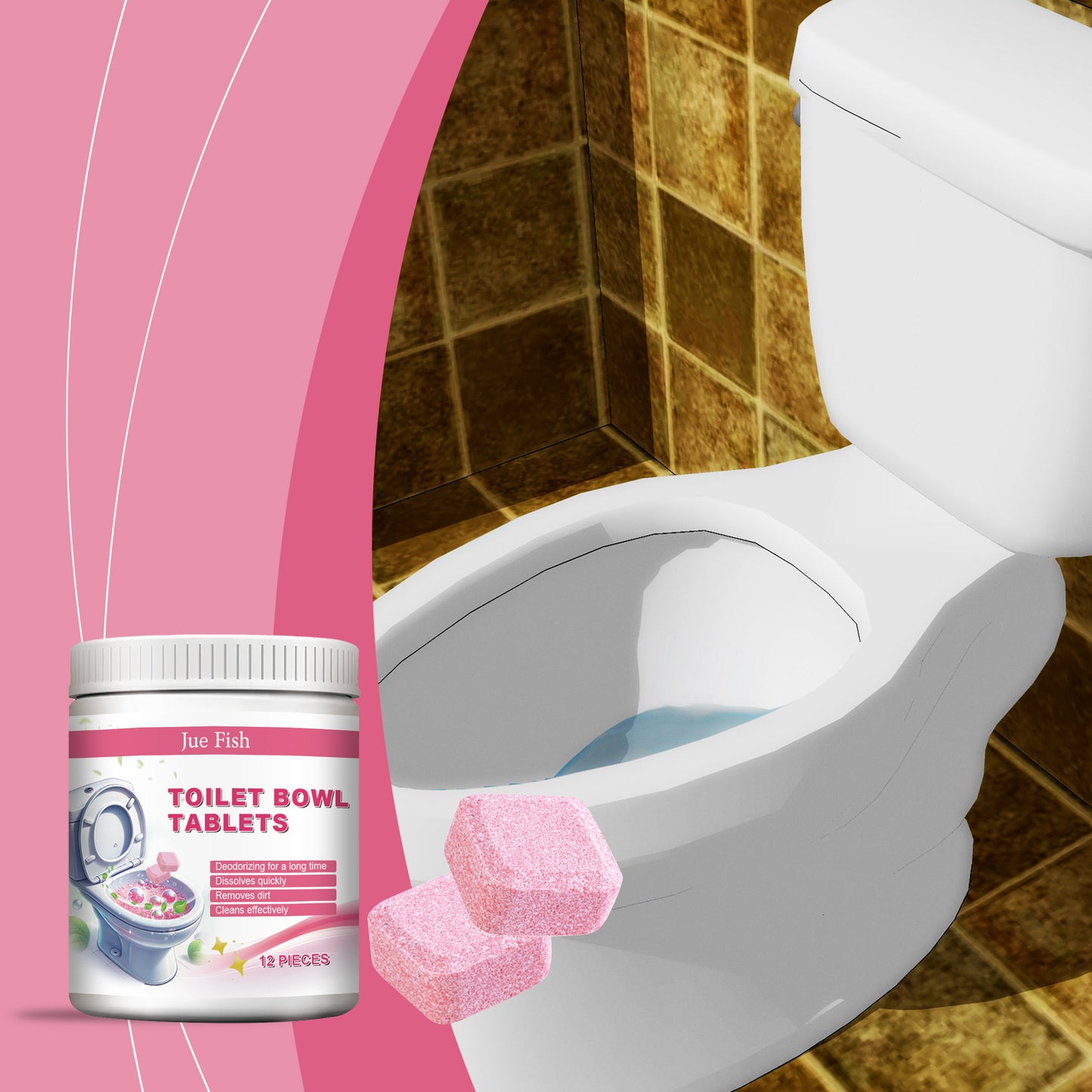 Toilet Cleaning Effervescent Tablets Pack - 12 Pieces Bottle