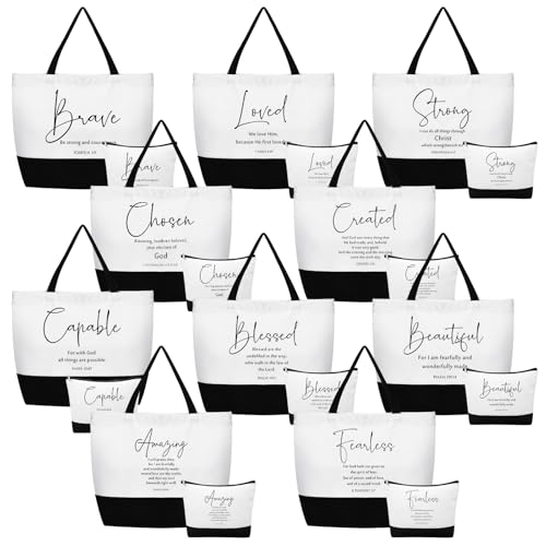 Abbylike Christian Gift Bags Bible Verse Tote Bag Religious Cosmetic Makeup Bag for Thanksgiving Day Christmas