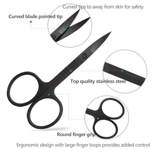 Eyebrow Scissors with Comb, KAJUDA Facial Hair Small Grooming Scissors For Men Women - Eyebrow Trimmer Scissor for Eyebrows, Nose Hair, Mustache, Beard, Eyelash - 3PCS Black