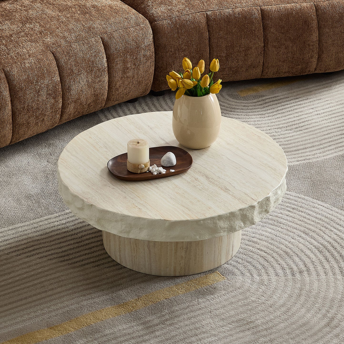 31.69-Inch Round Faux MARS Coffee Table - Beige