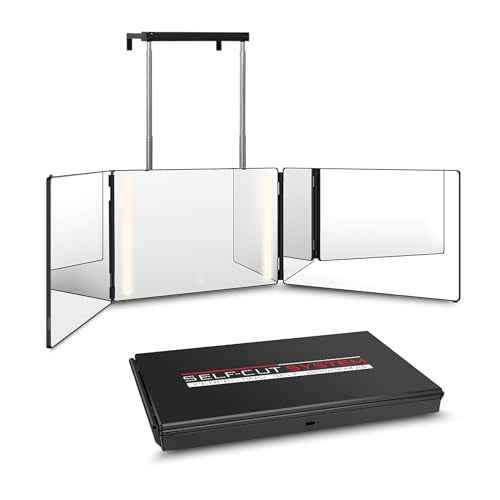 Self-Cut System 3 Way Mirror with LED Lights ? Trifold Self Cut Barber Mirror for Men and Women, 360 View for Easy Haircuts, Travel Friendly - Three Way Design for Grooming and Styling