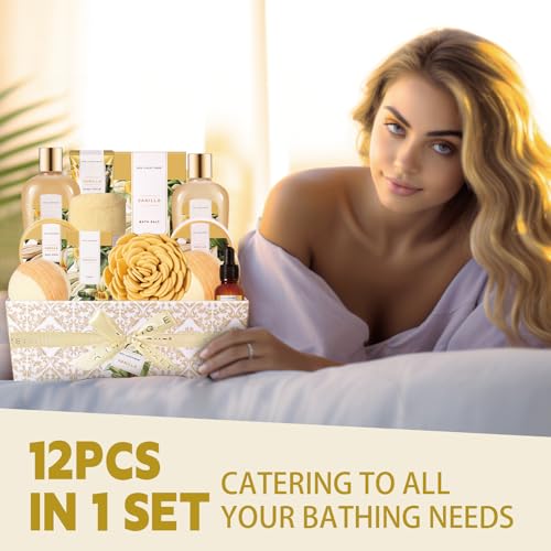 Spa Gift Baskets for Women, Spa Luxetique Spa Gifts for Women, Birthday Gifts Spa Kit, 12pc Vanilla Bath Set, Womens Self Care Gifts,Christmas Gifts