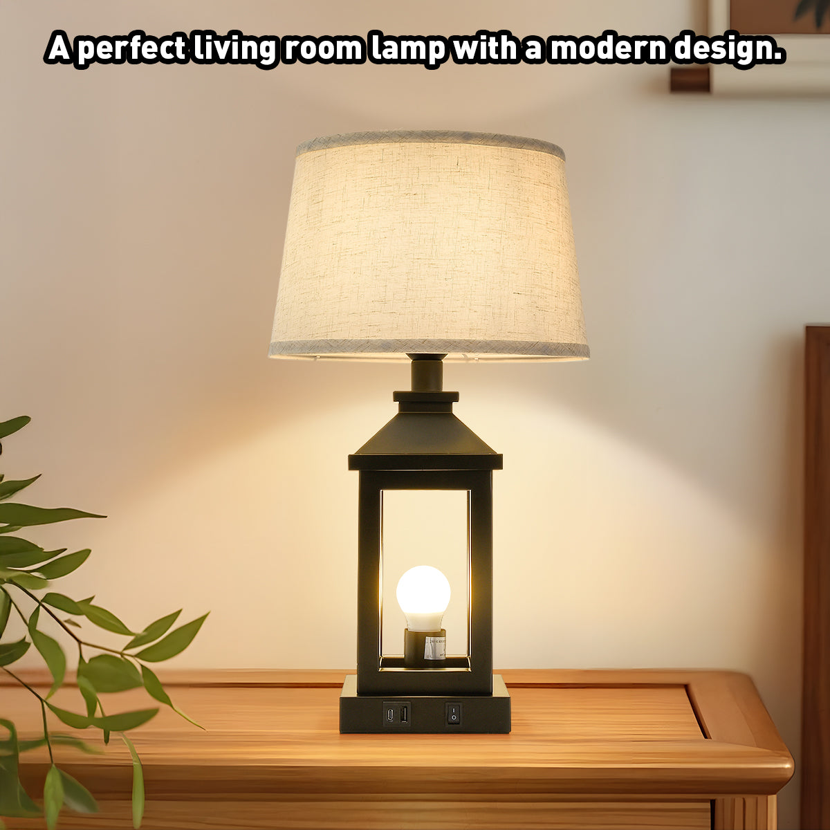 Dimmable Black Farmhouse Bedside Table Lamp with USB Ports