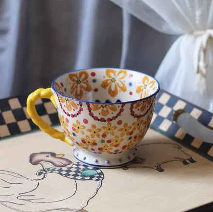 Large Capacity Ceramic Breakfast Mug for Milk and Oatmeal - Vintage Style, 400-450ml