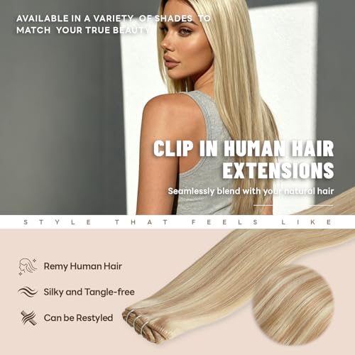 Clip in Hair Extensions Real Human Hair 14 Inch 80g 7Pcs Remy Extensions Double Weft Straight Hair Extensions for Add Volume (14in, 80g, #16/22)