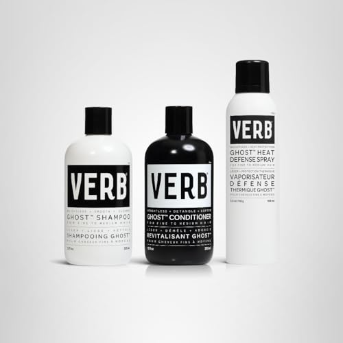 VERB Ghost Shampoo & Conditioner Duo Set, 12 fl oz + VERB Ghost Heat Defense Spray, 5.5 oz – Weightless Heat Protection + Shine – for Fine to Medium Hair