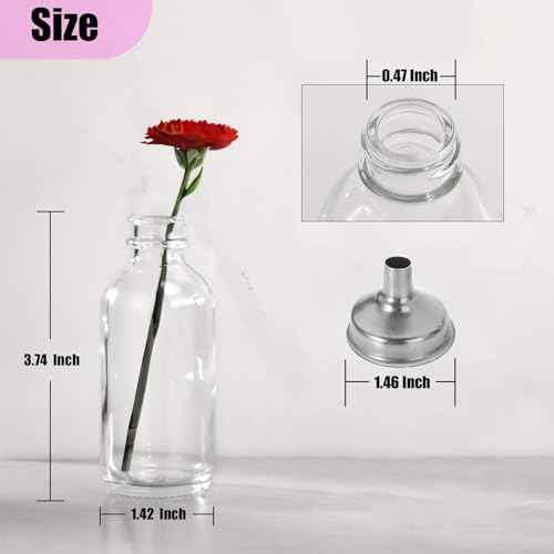 DIDITIME 6 Pack 2 oz Shot Bottles with Caps & Stainless Steel Funnels, Juicing Bottle Reusable Glass, Mini Travel Bottles, 60ml Small Jars with Lids for Potion, Ginger Shots, Oils, Juice