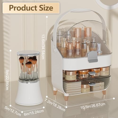 Makeup Organizer, skincare Organizers with Drawers and Lid, Makeup Organizer for Vanity with Handle for Vanity, Dresser, Bathroom Countertop, Christmas Gifts for Teen Girls Countertop(Silver)