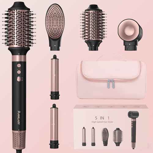 5 in 1 Ionic Hot Air Styler, 1400W Powerful Hair Dryer Brush, Auto-Wrap Curlers, Paddle Brush for Fast Drying, Volumizing with Travel & Storage Bag Compatible with Dyson Airwrap